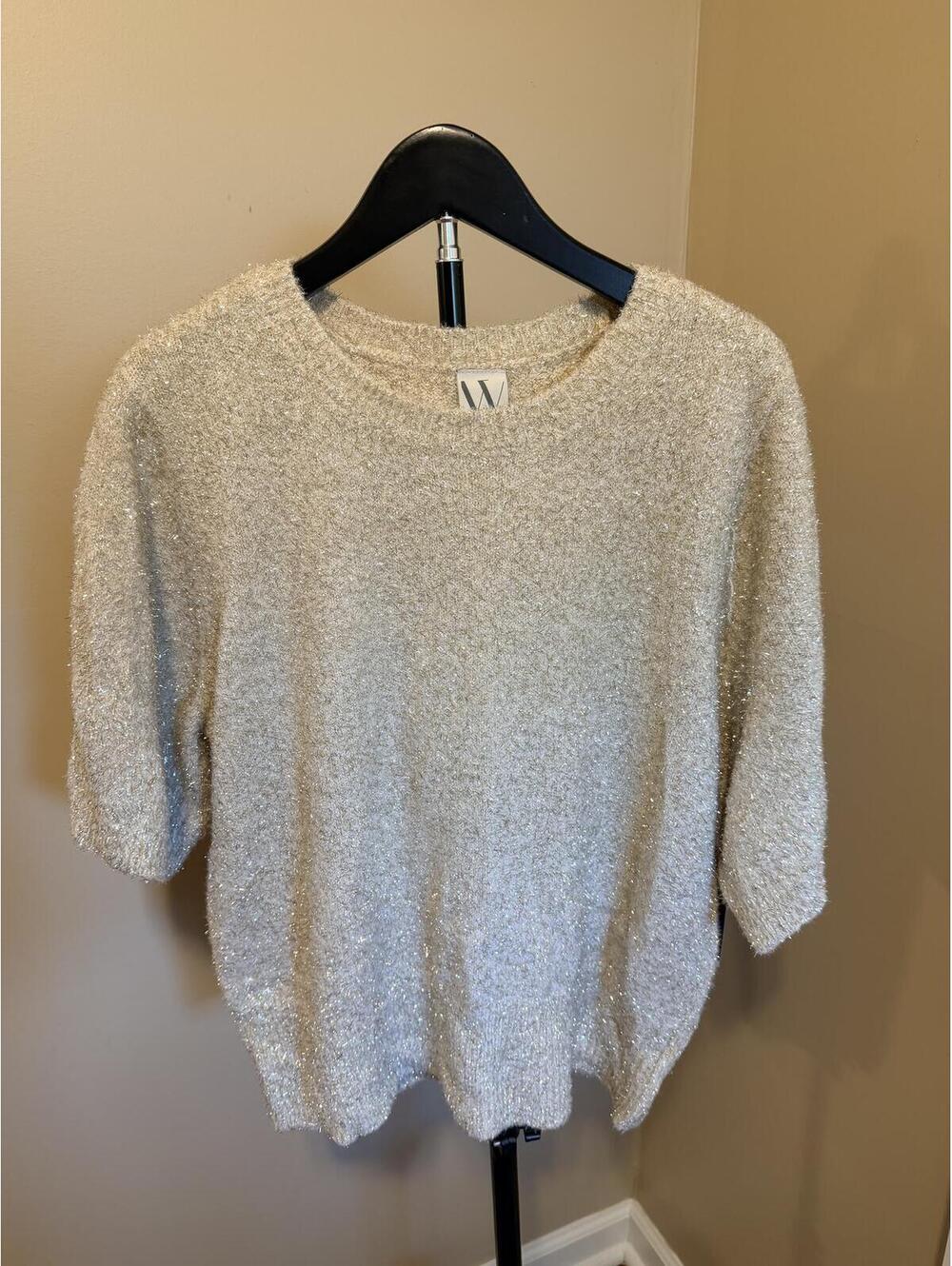 Worthington Gold Metallic Eyelash Sweater XL Sparkle Knit Holiday Top